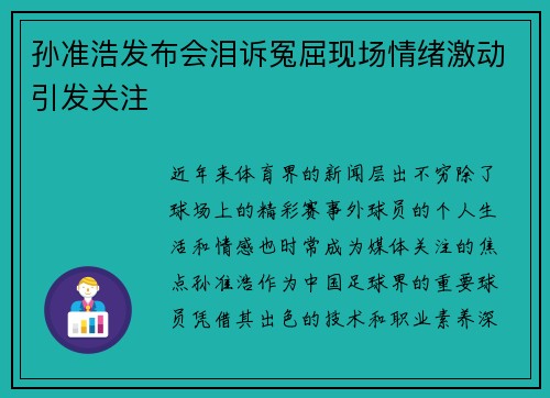 孙准浩发布会泪诉冤屈现场情绪激动引发关注 孙准浩发布会泪诉冤屈现场情绪激动引发关注